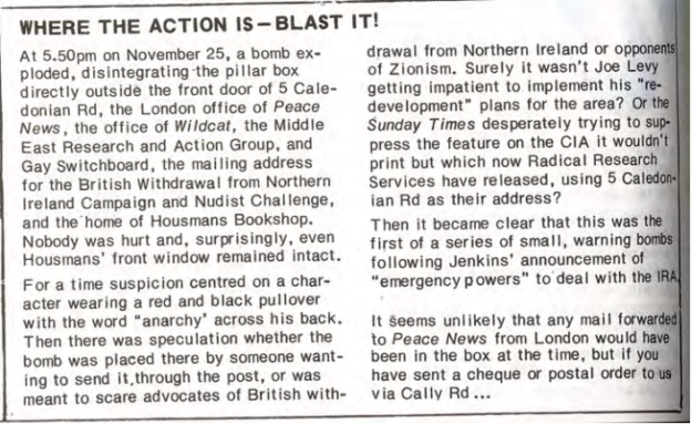 Black and white text. Article with headline Where the action is - blast it!